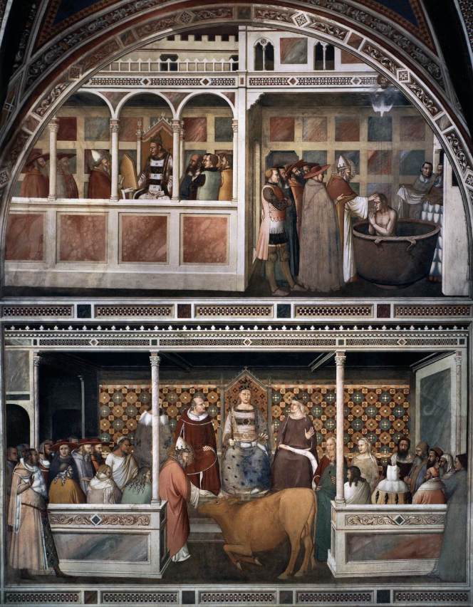 View of the Bardi di Vernio Chapel, or the Chapel of St. Silvester,  at Santa Croce.  The frescoes were created by Maso di Banco, 1340. 