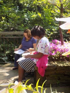 Sketching with students at the Cleveland Botanical Garden. Observing the light, shadows and the myriad greens in the garden. 
